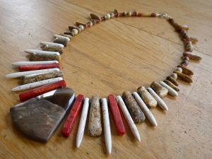 Mexican Agate Pendant with Picture Jasper, Red Coral & Howlite